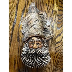 Folk Art Carved Wood Spirit Old Man Gnome Face Sculpture Design Gifts